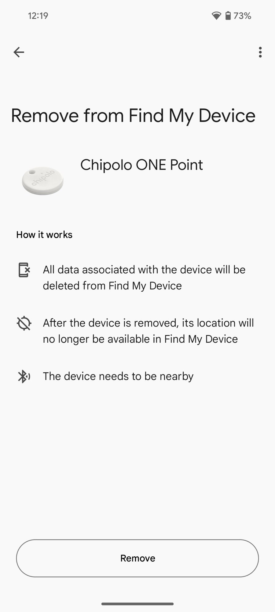 google find my device app screenshot chipolo trackers one point remove 1