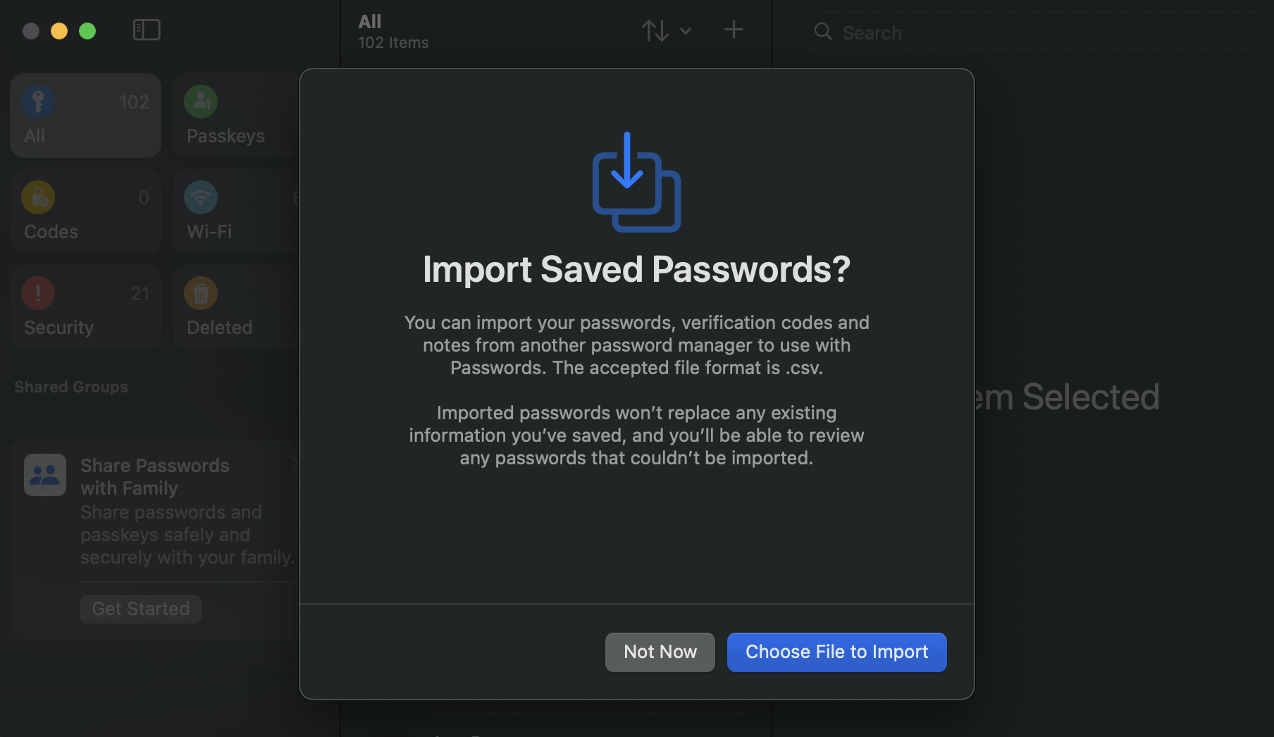 Apple Passwords import passwords