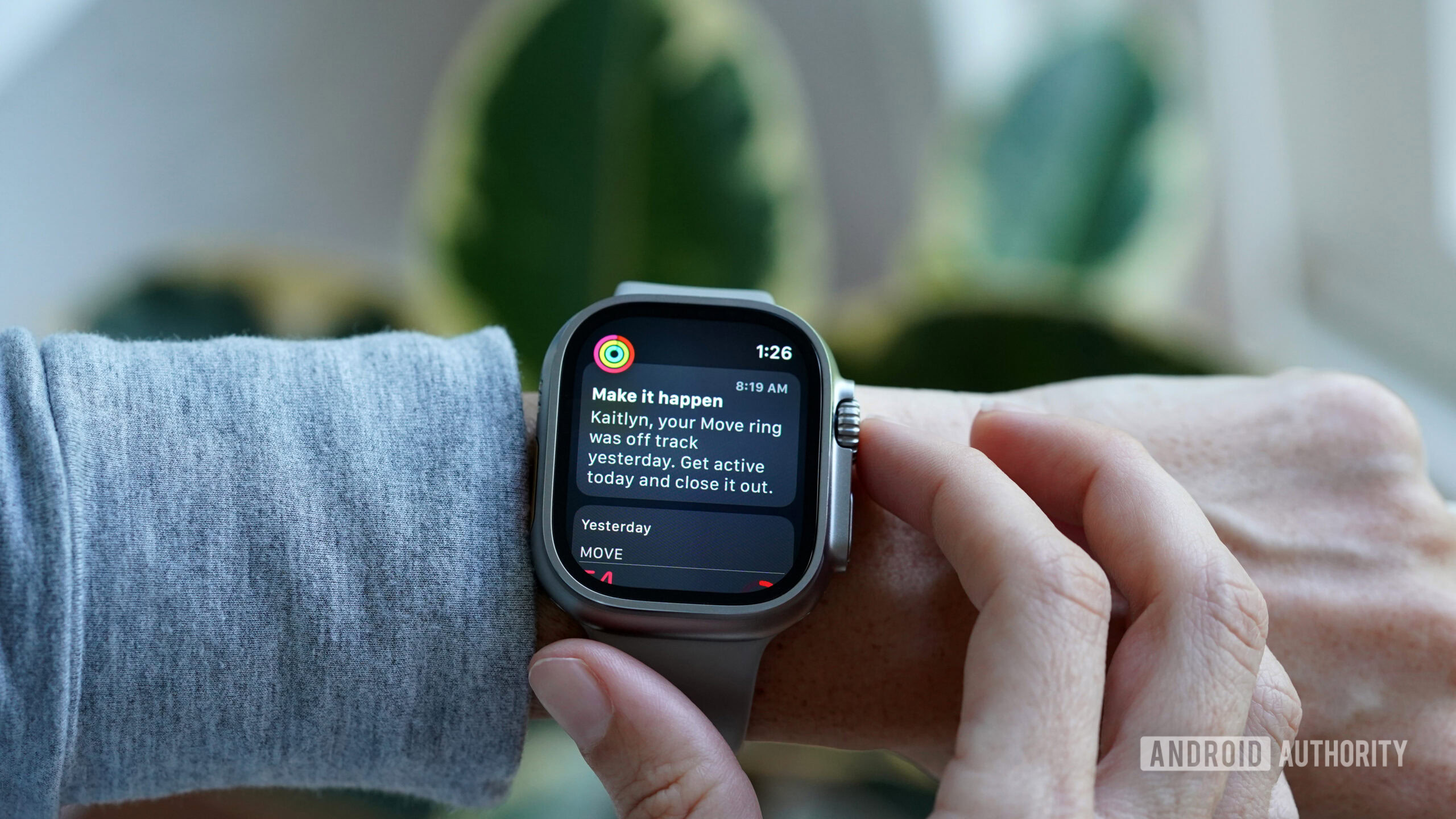 A user dismissing an activity prompt on their Apple Watch Ultra 2.