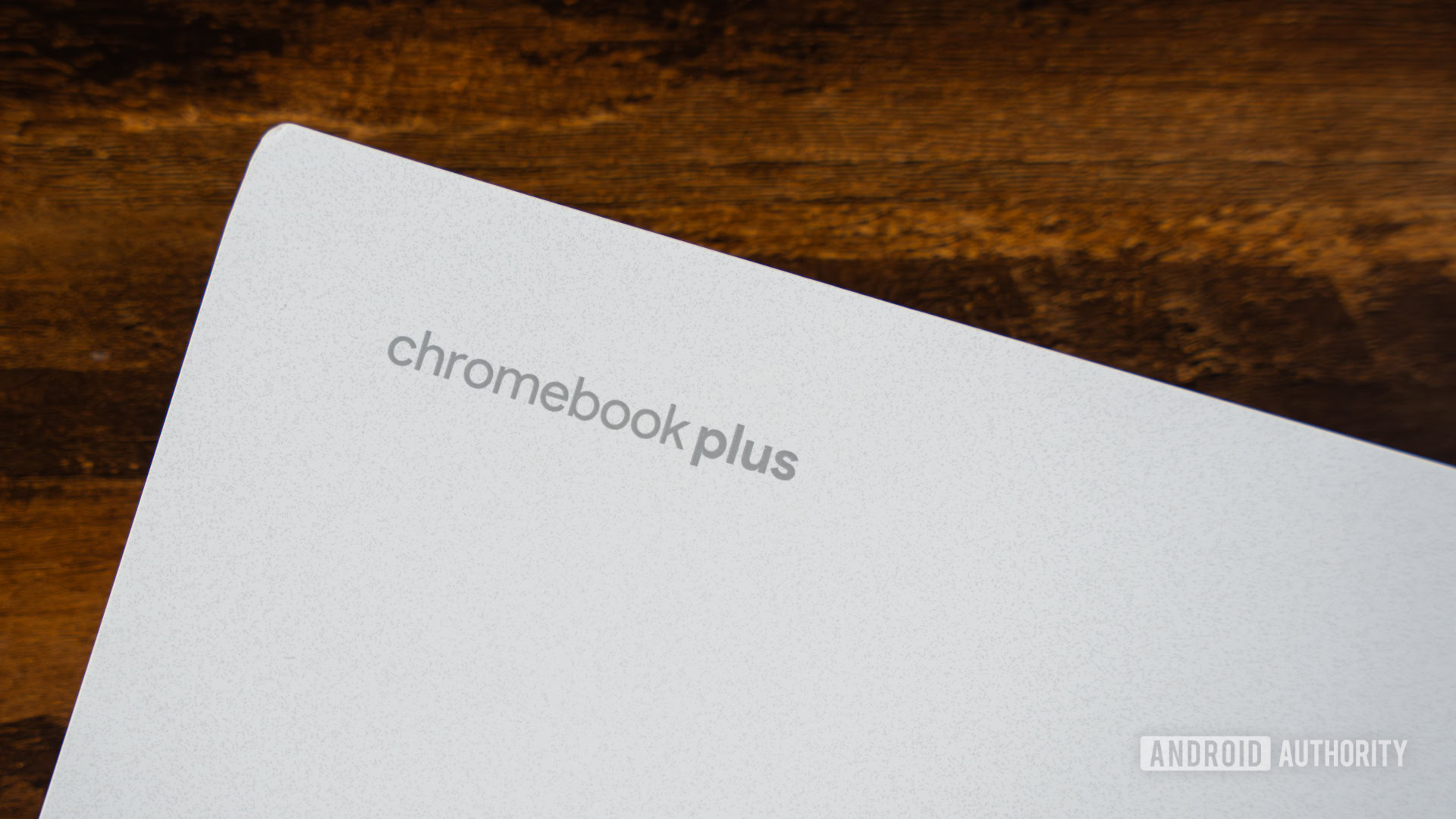 Chromebook Plus logo on Chromebook stock photo (2)