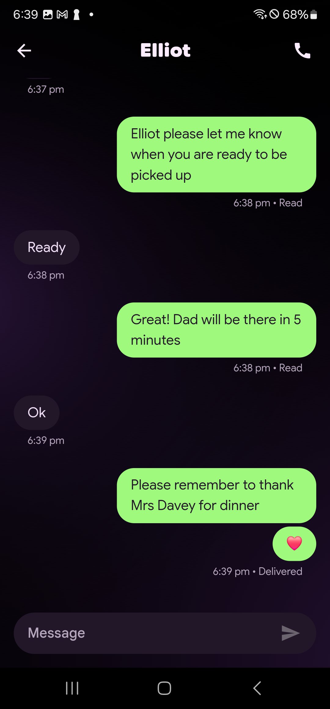 A parent exchanges with their child's Fitbit Ace LTE via the Fitbit Ace app Messaging