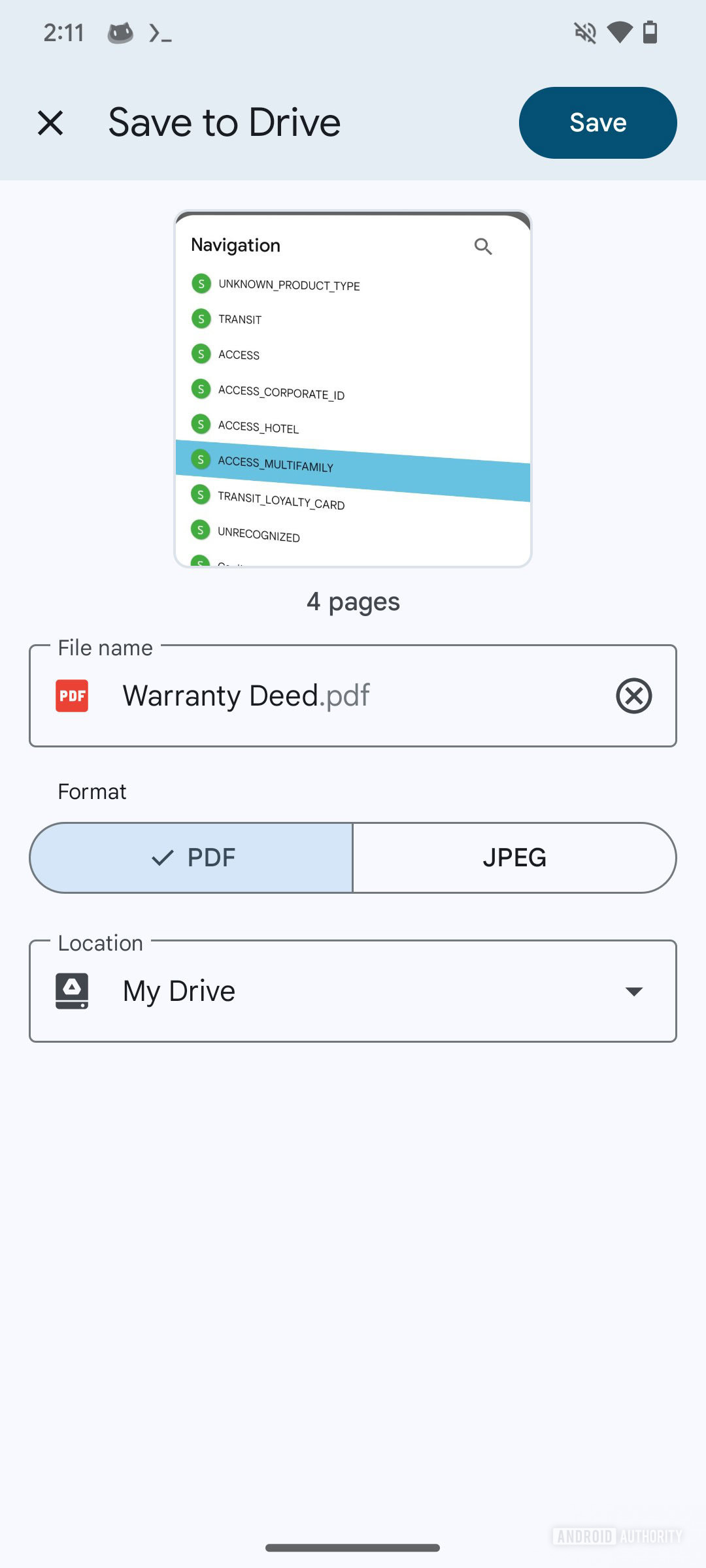 Google Drive Save images as JPEGs and PDF 1