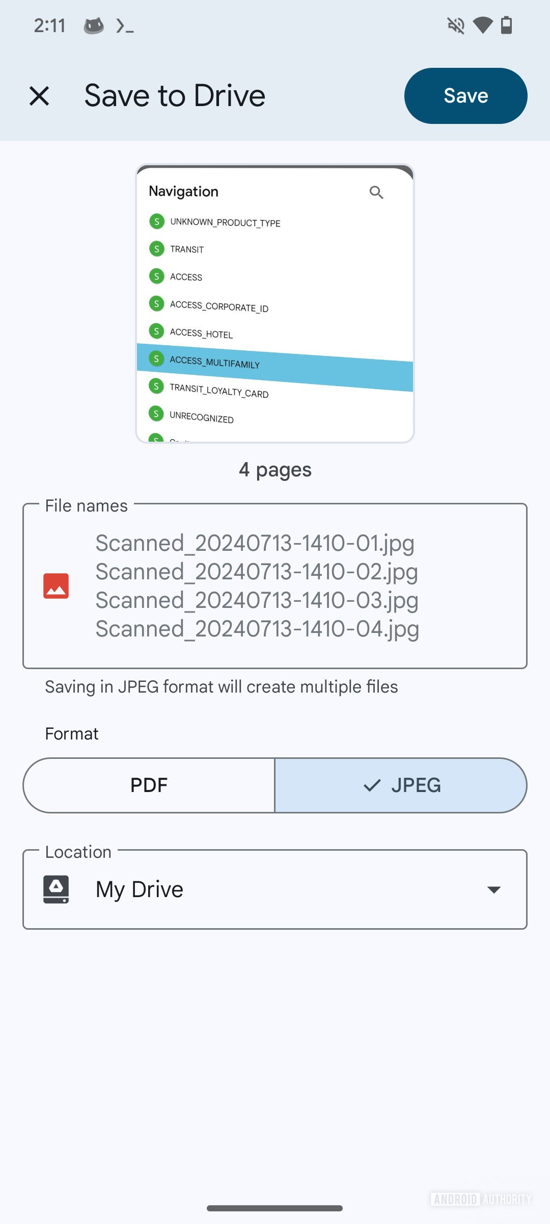 Google Drive Save images as JPEGs and PDF 2