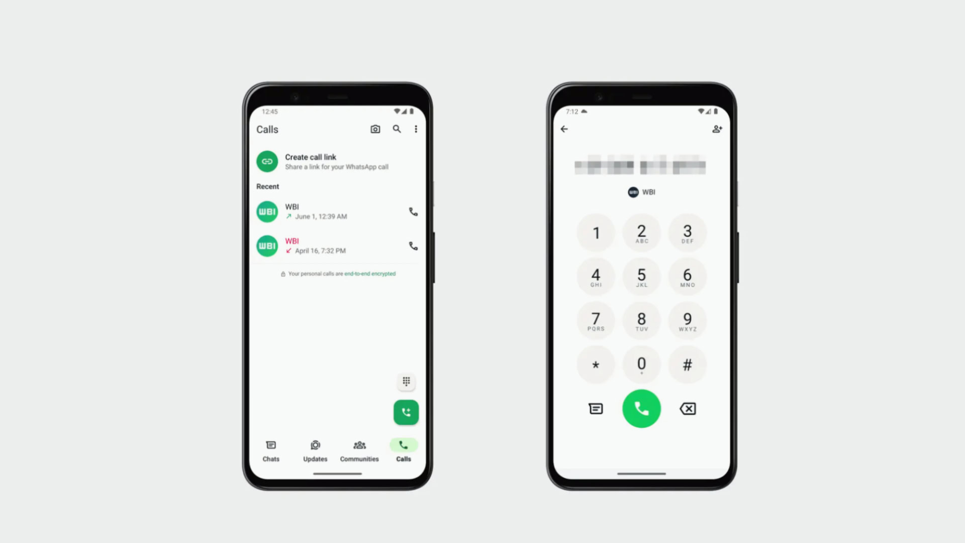 In app dialer feature on WhatsApp