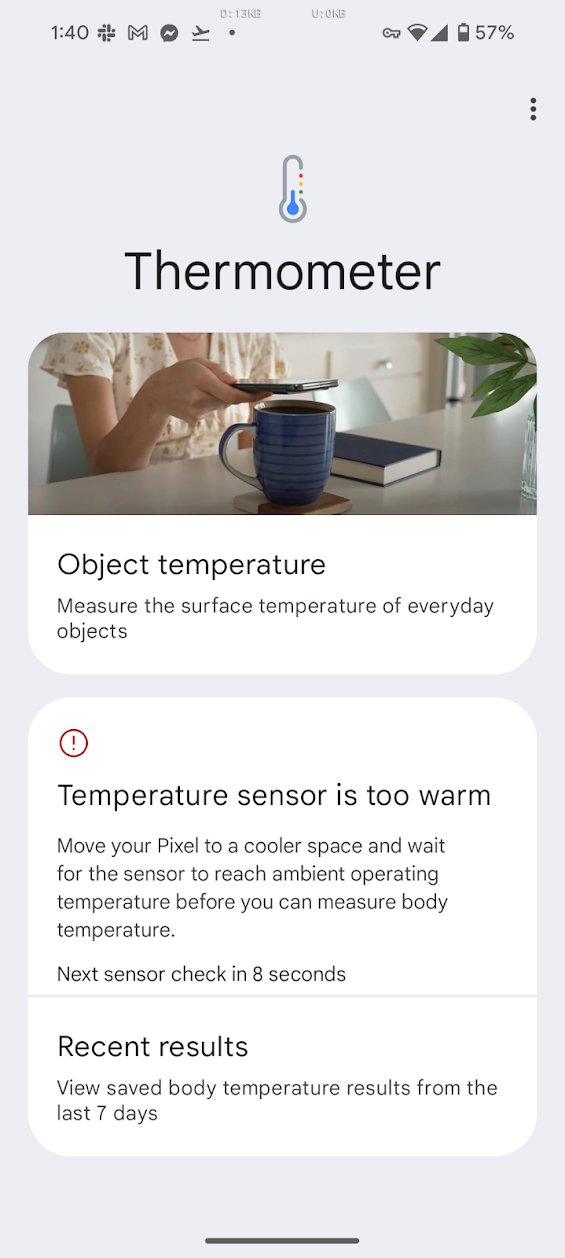 Pixel 8 Pro overheating thermometer
