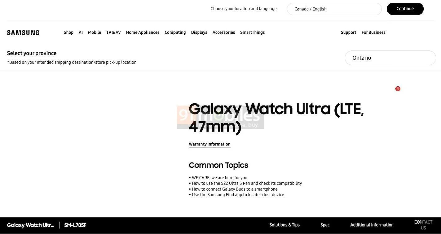 Samsung Galaxy Watch Ultra support page 91mobiles