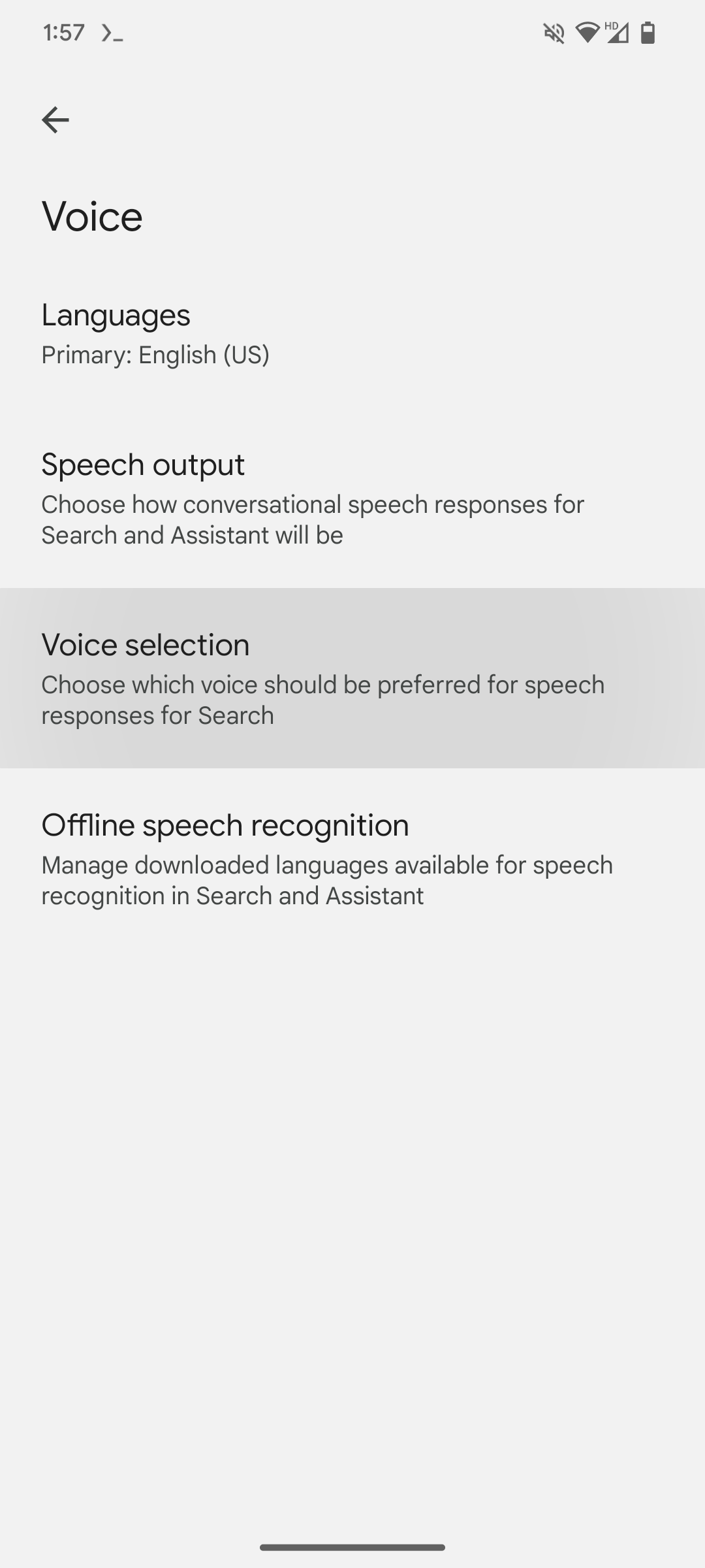Google App voice selection screenshot
