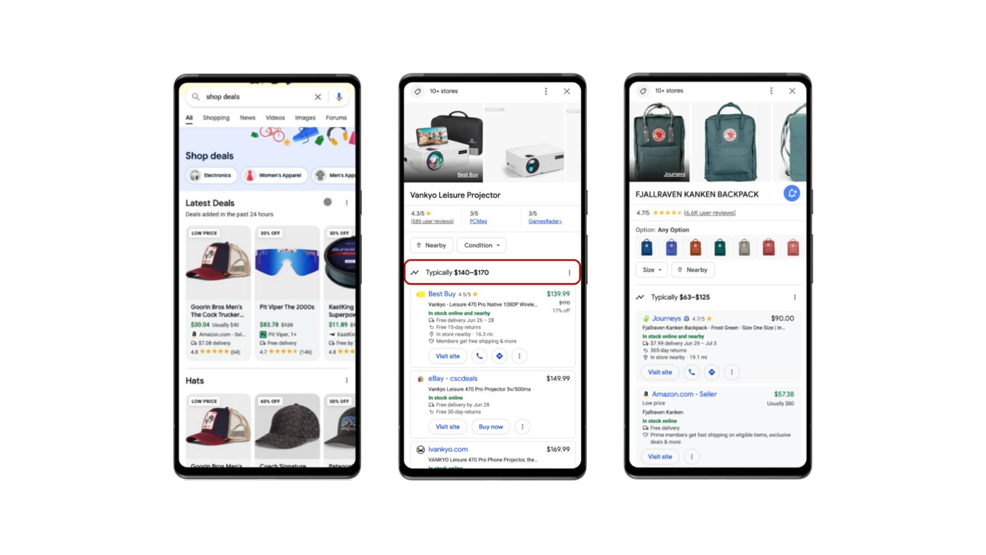 Screenshots showing new Google shopping tools on white background.