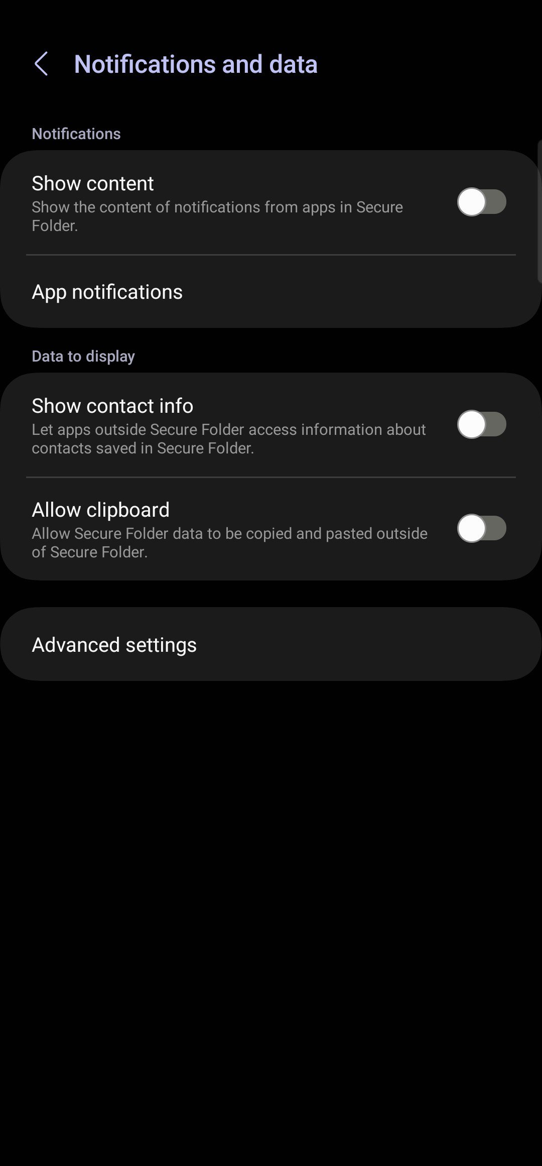 Samsung Secure Folder settings