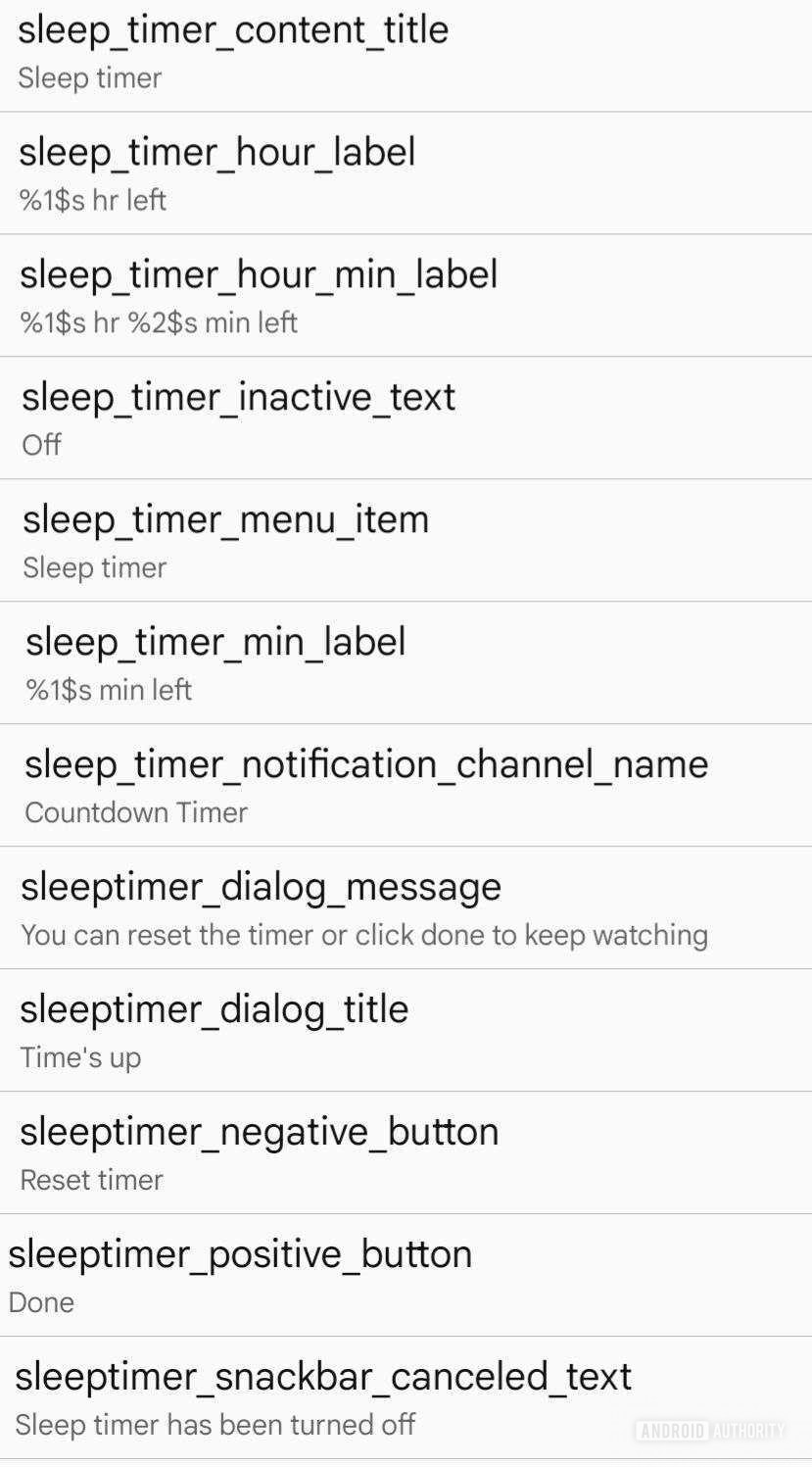 YouTube app sleep timer references AssembleDebug
