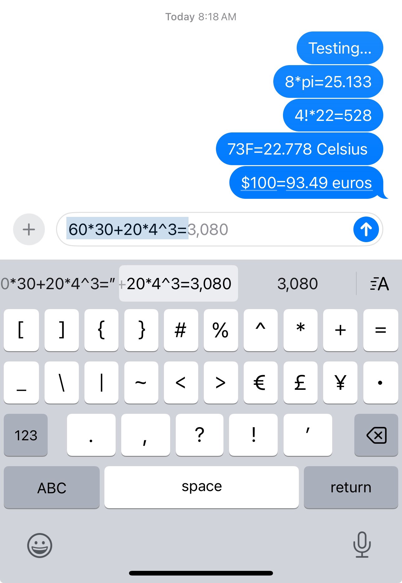 iOS 18 math on text field by X user @rjonesy