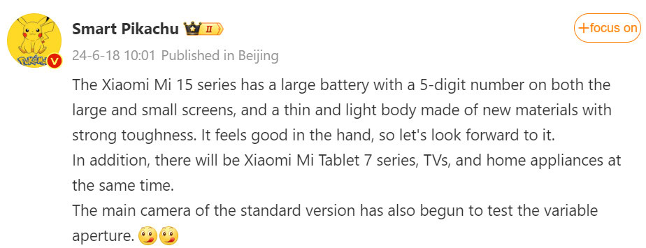 smart pikachu Xiaomi 15 series