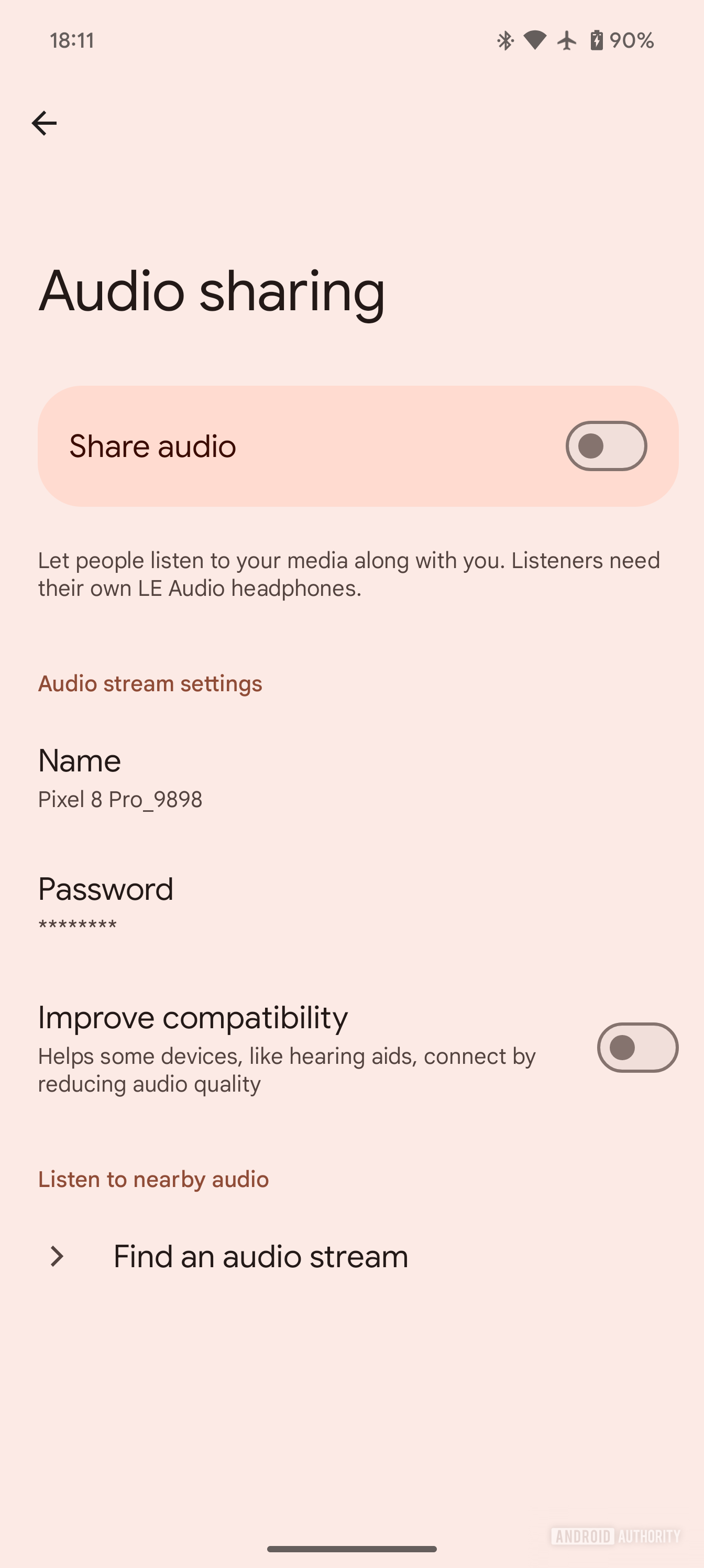 Android 15 audio sharing settings V2 when off