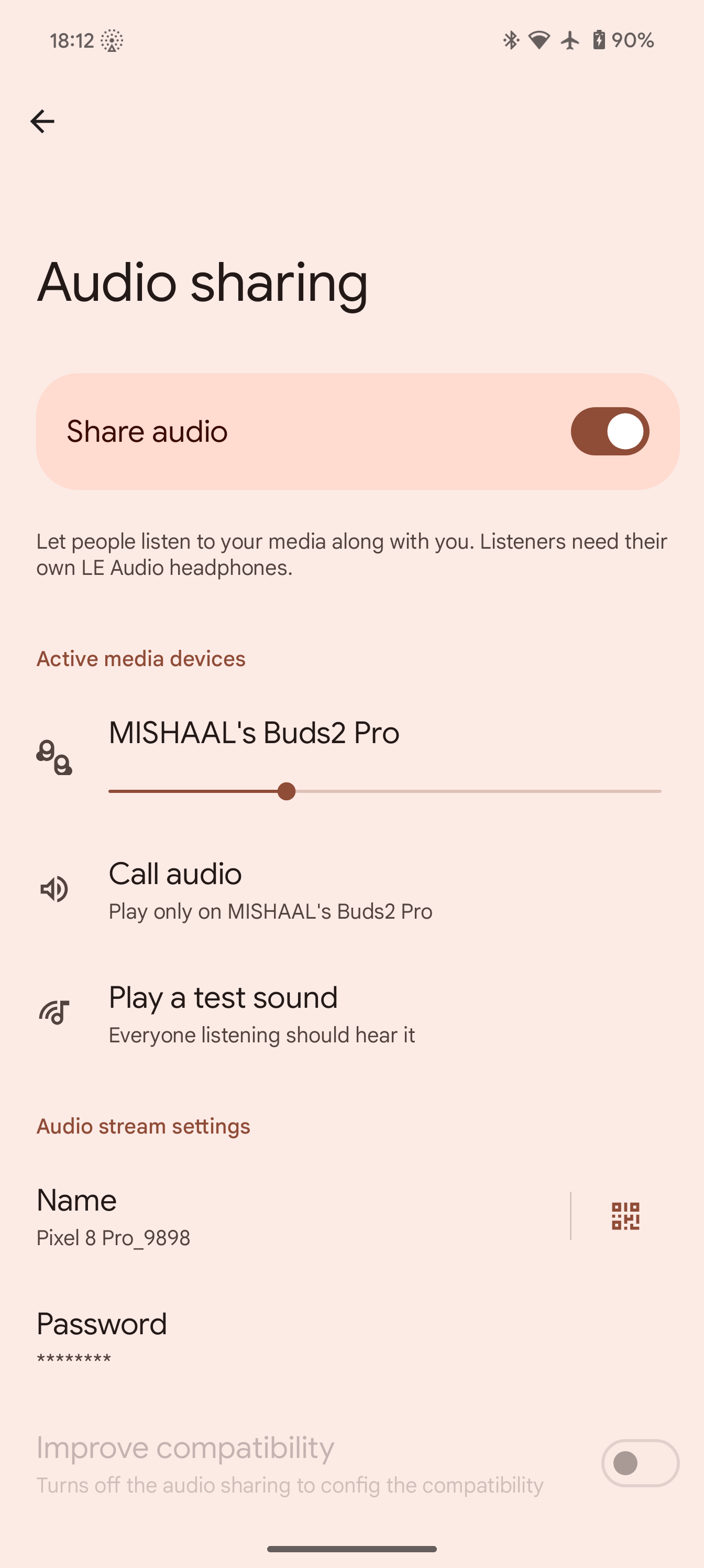 Android 15 audio sharing settings V2 when on
