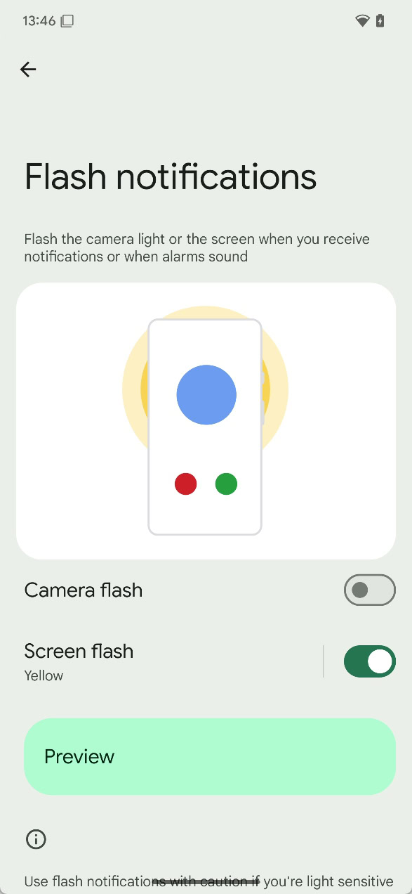 Android 15 flash notifications setings