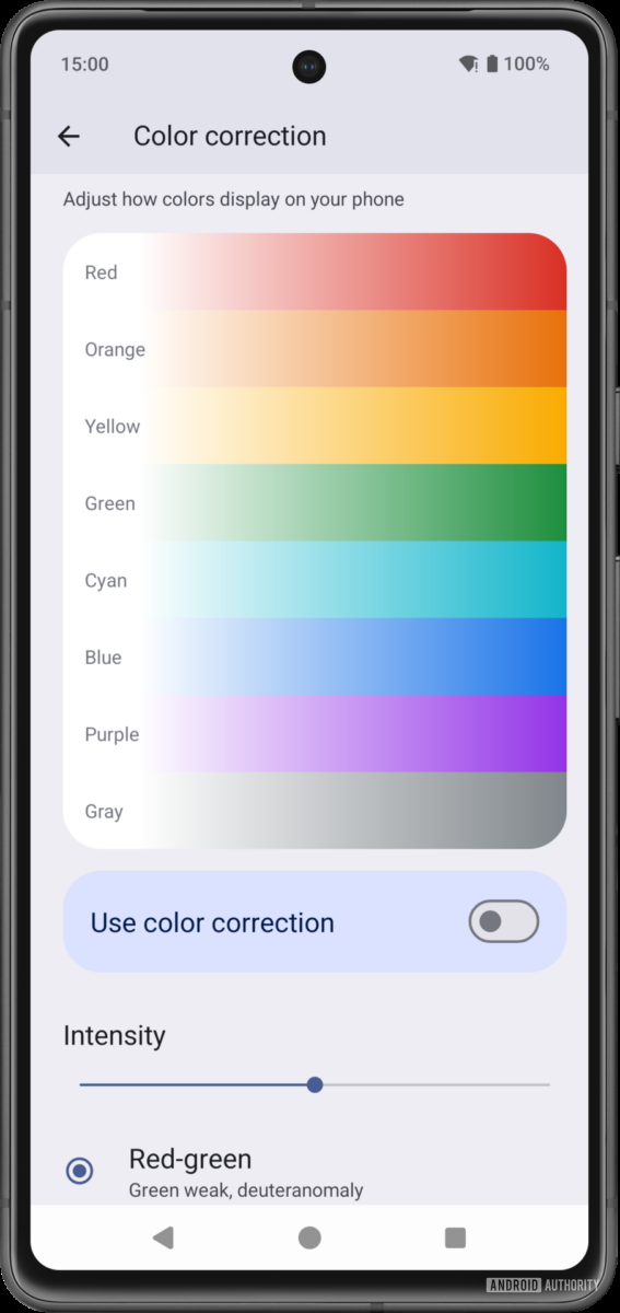 Android 15 intensity slider in color correction