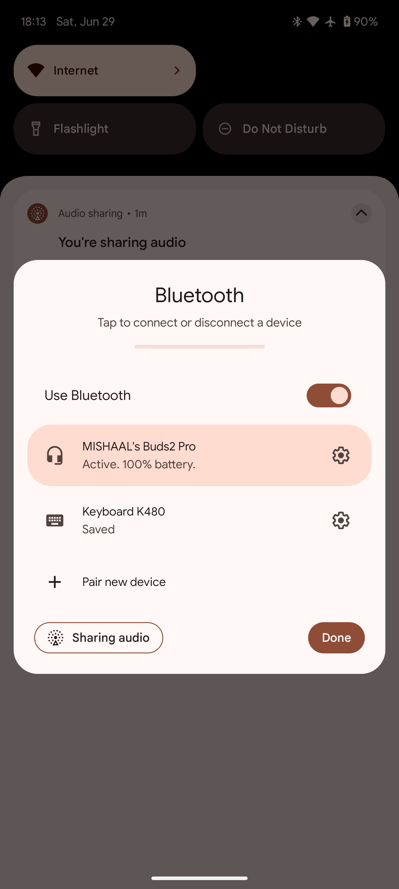 Android 15 sharing audio button in Bluetooth QS tile dialog