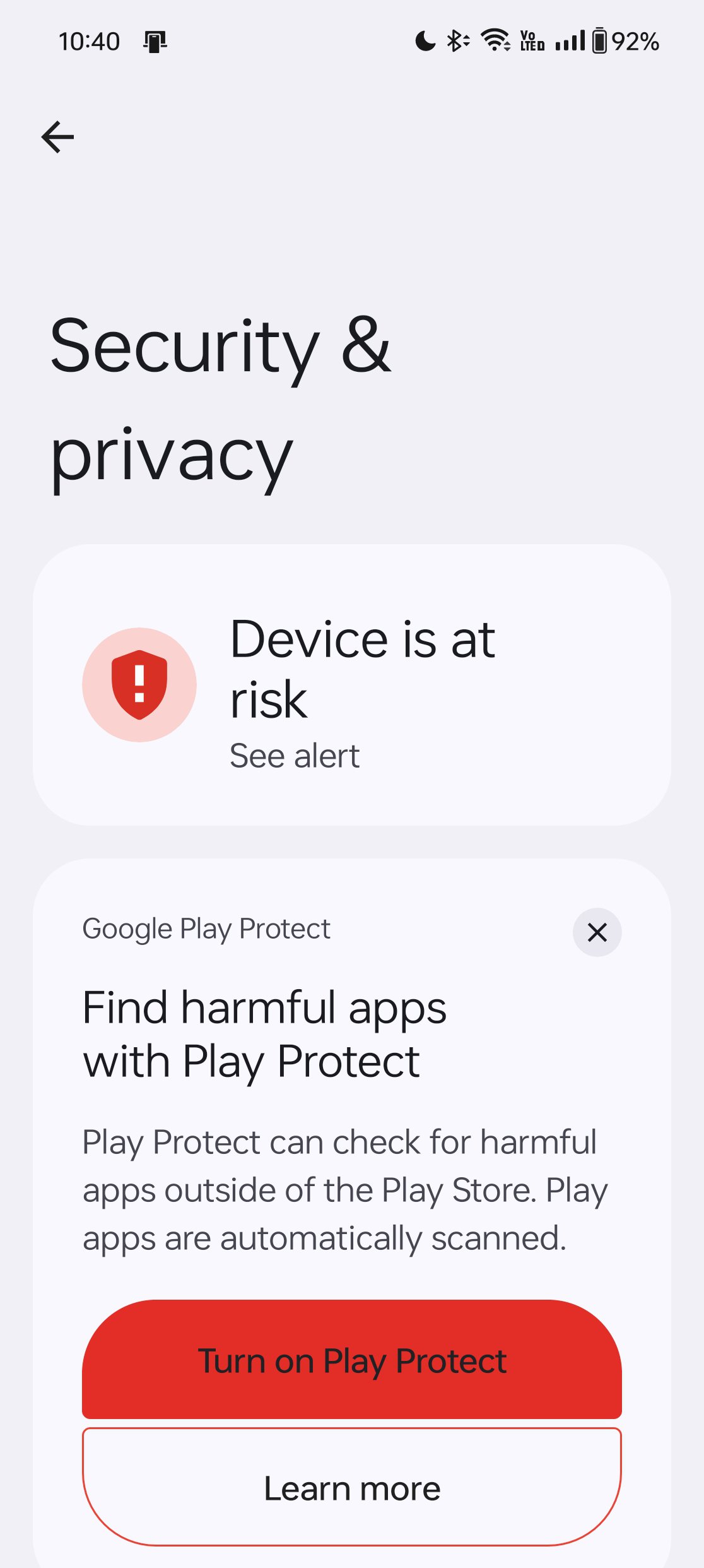 Android Security Hub turn on Play protect