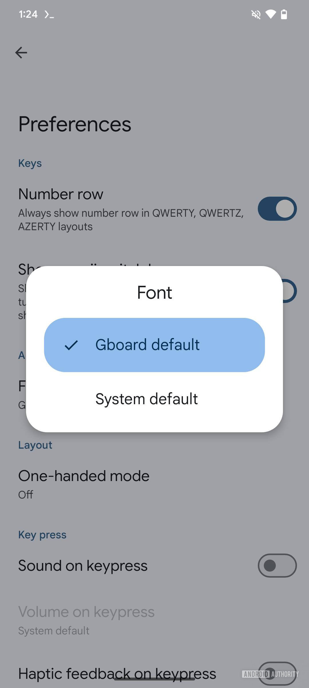 Screenshot of Gboard's upcoming font setting.