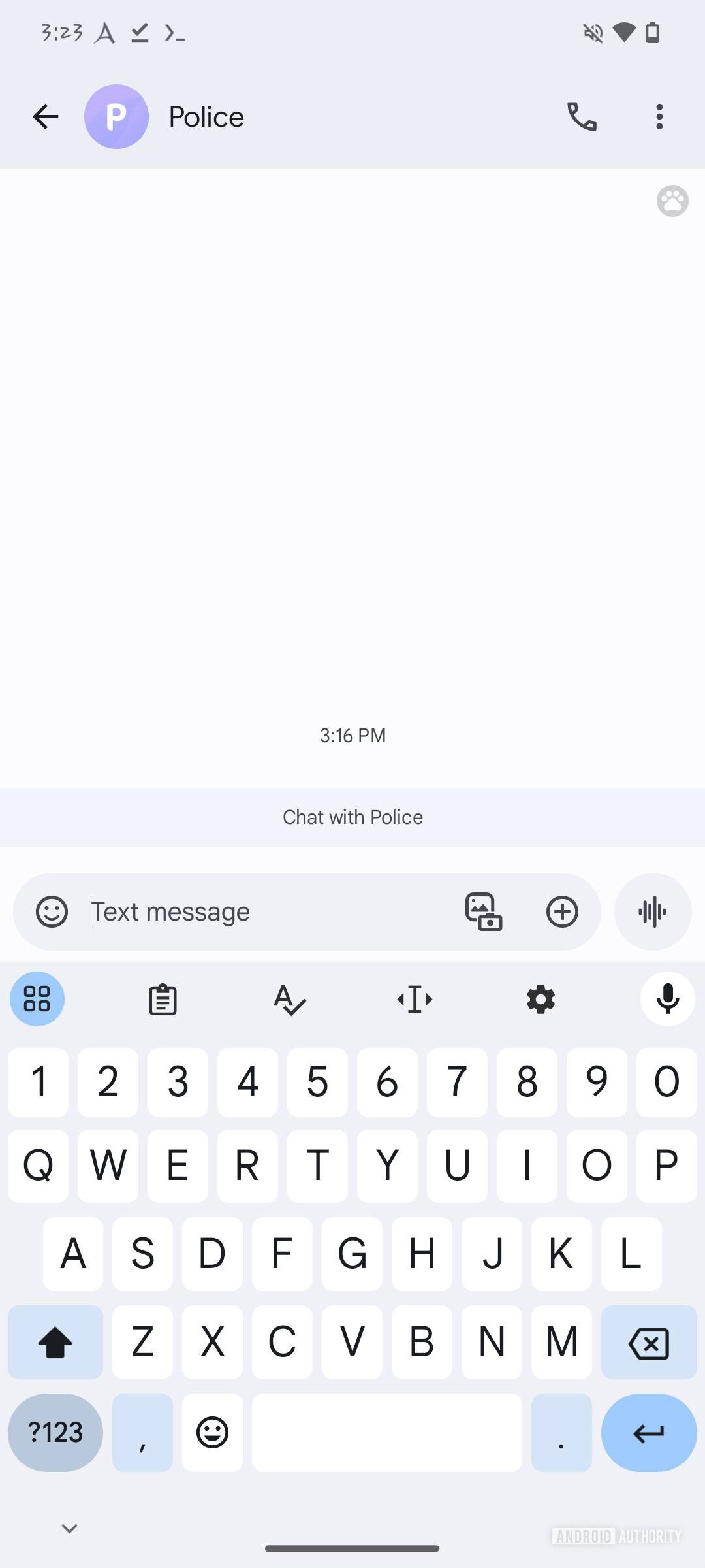 Screenshot of Gboard with default font.