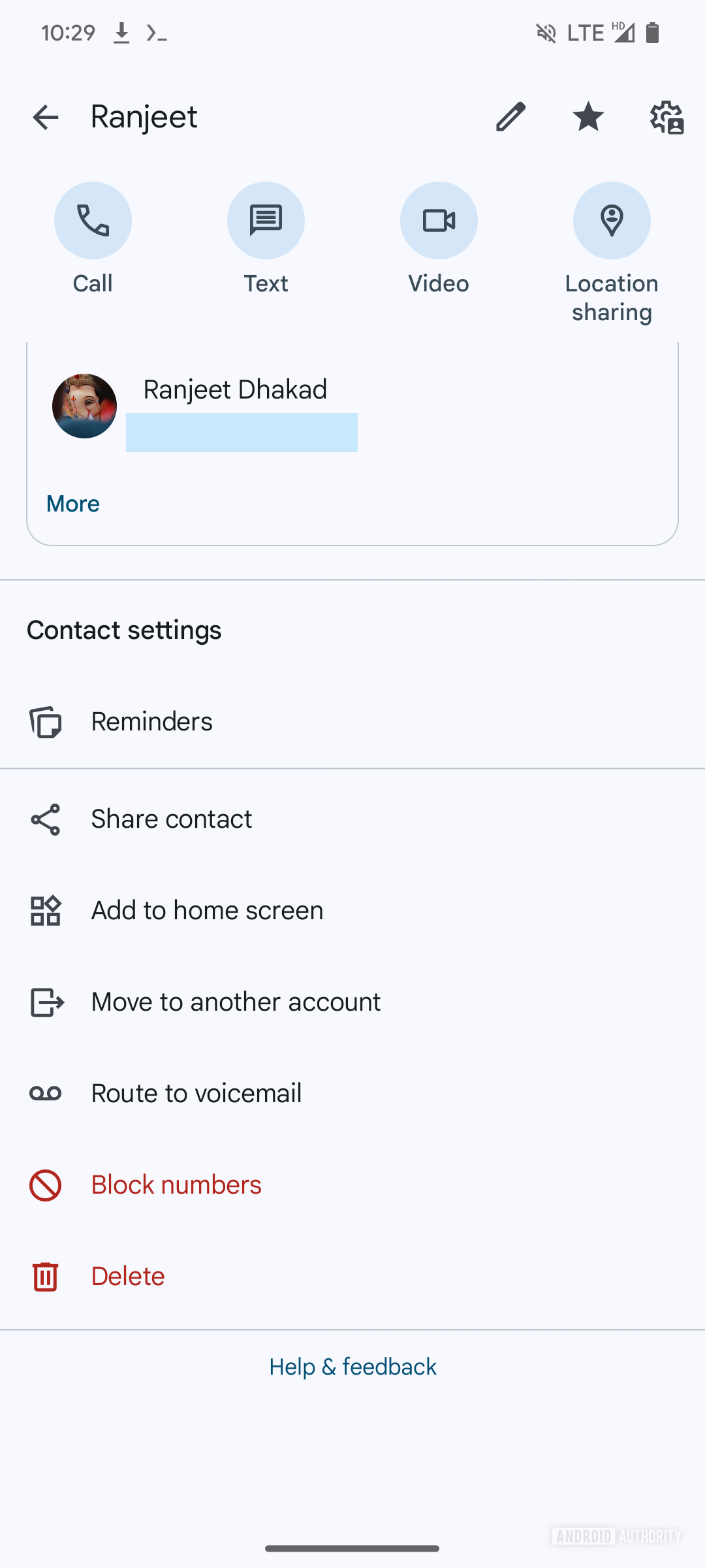 Screenshot of the Google Contacts app showing the upcoming UI change for the contact details page.