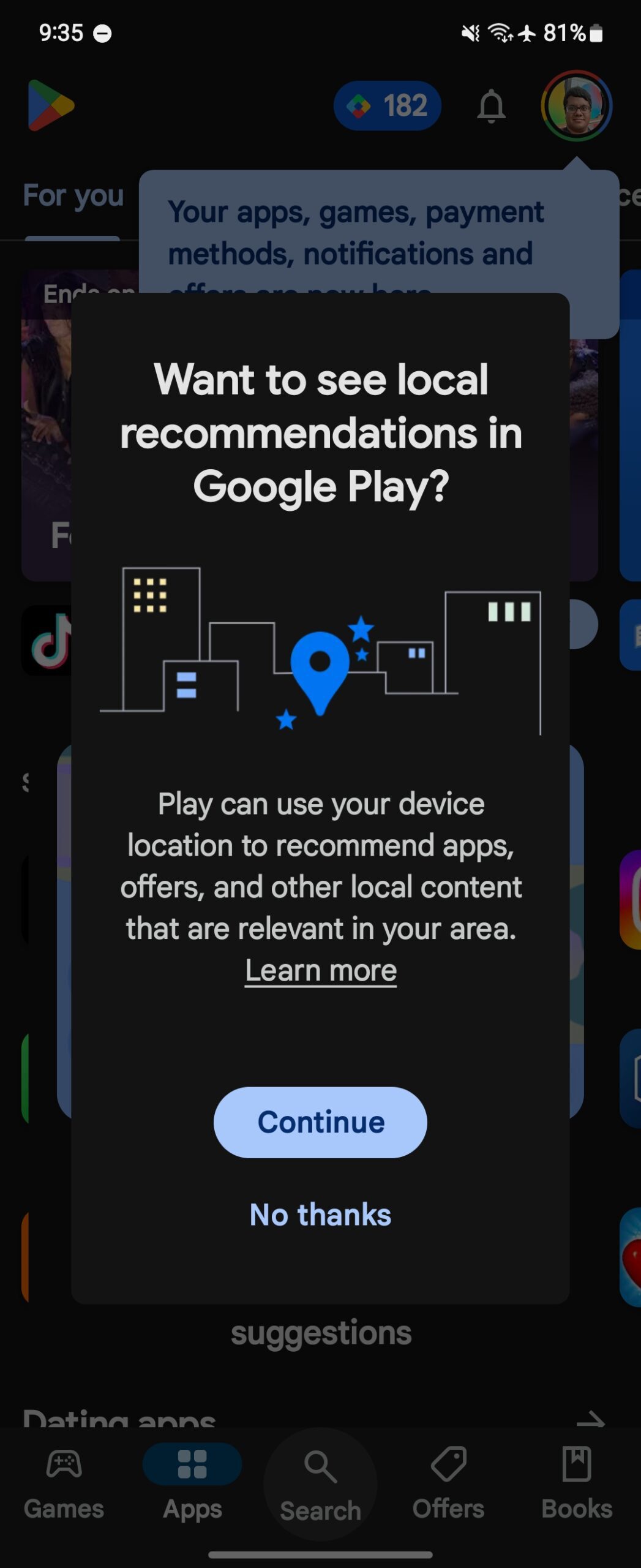 Google Play Store local recommendations