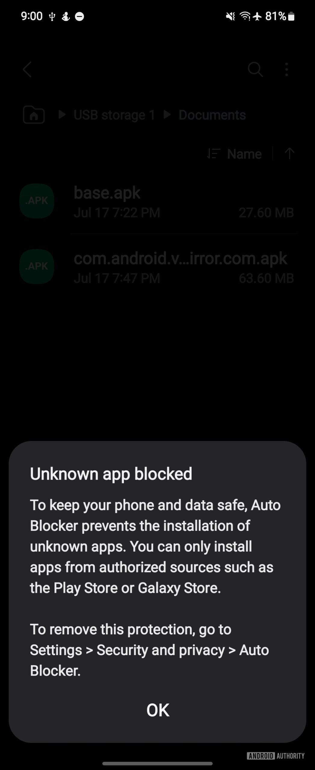 One UI 6.1.1 unknown app blocked