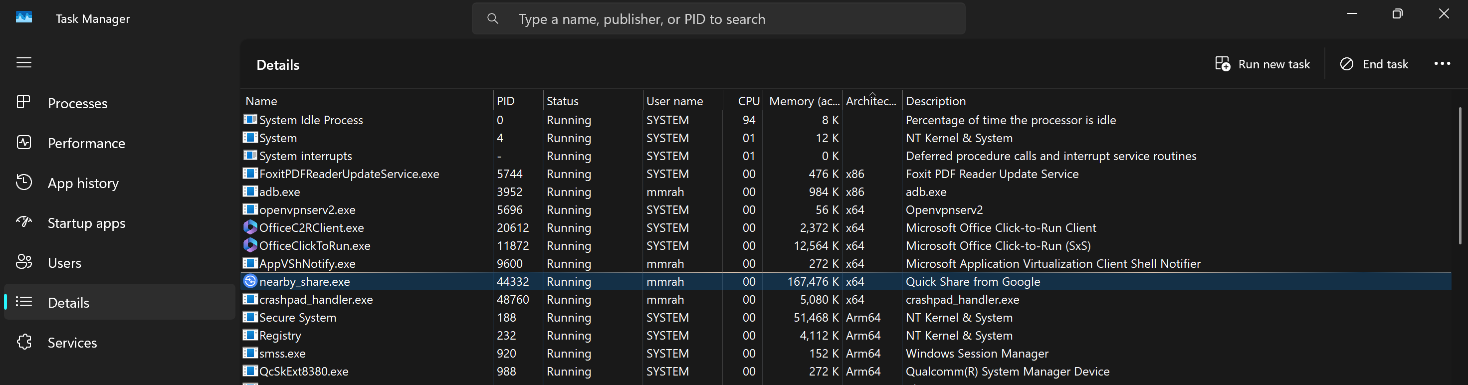 Quick Share running via emulation on Windows on ARM