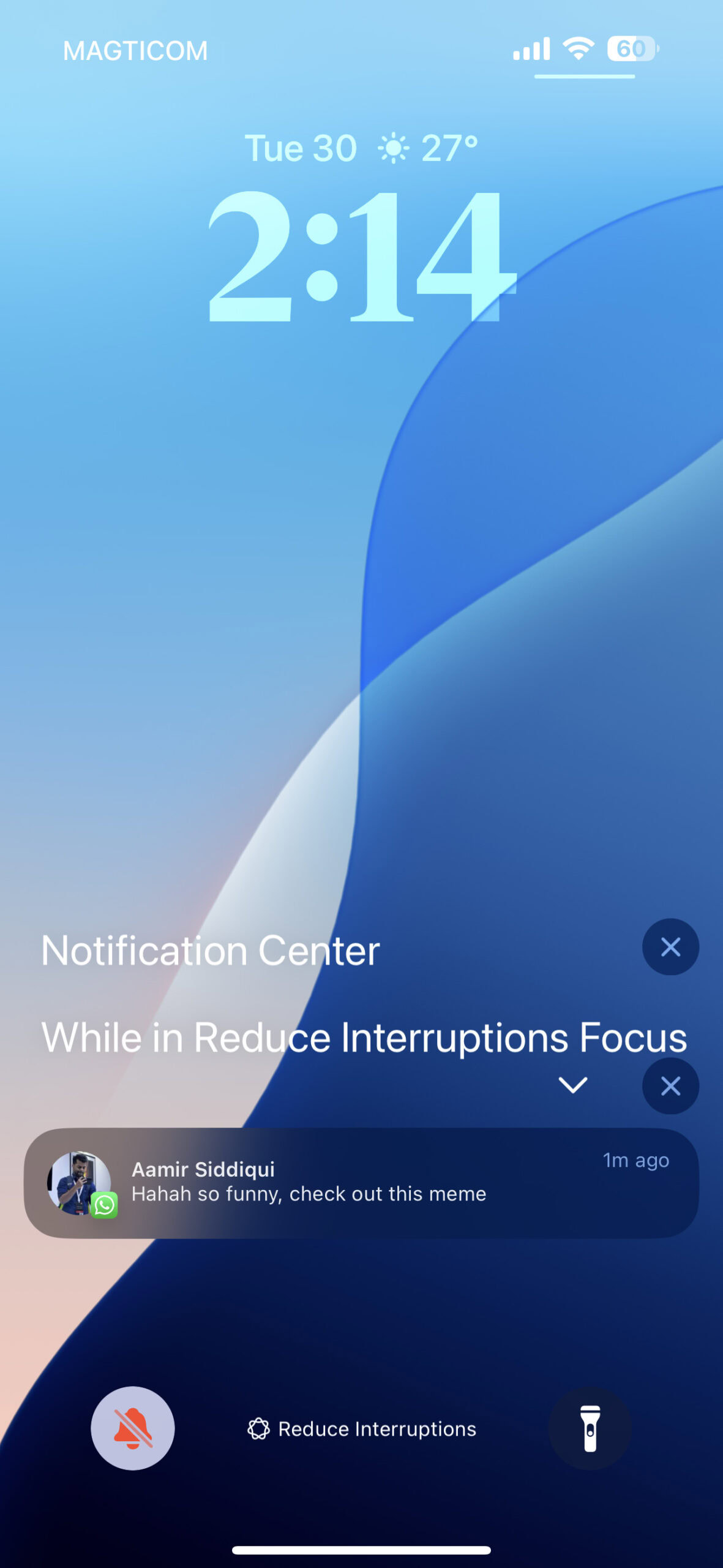 Reduce Interruptions Focus mode on iOS 18.1 beta 1 filtering out an unimportant notification