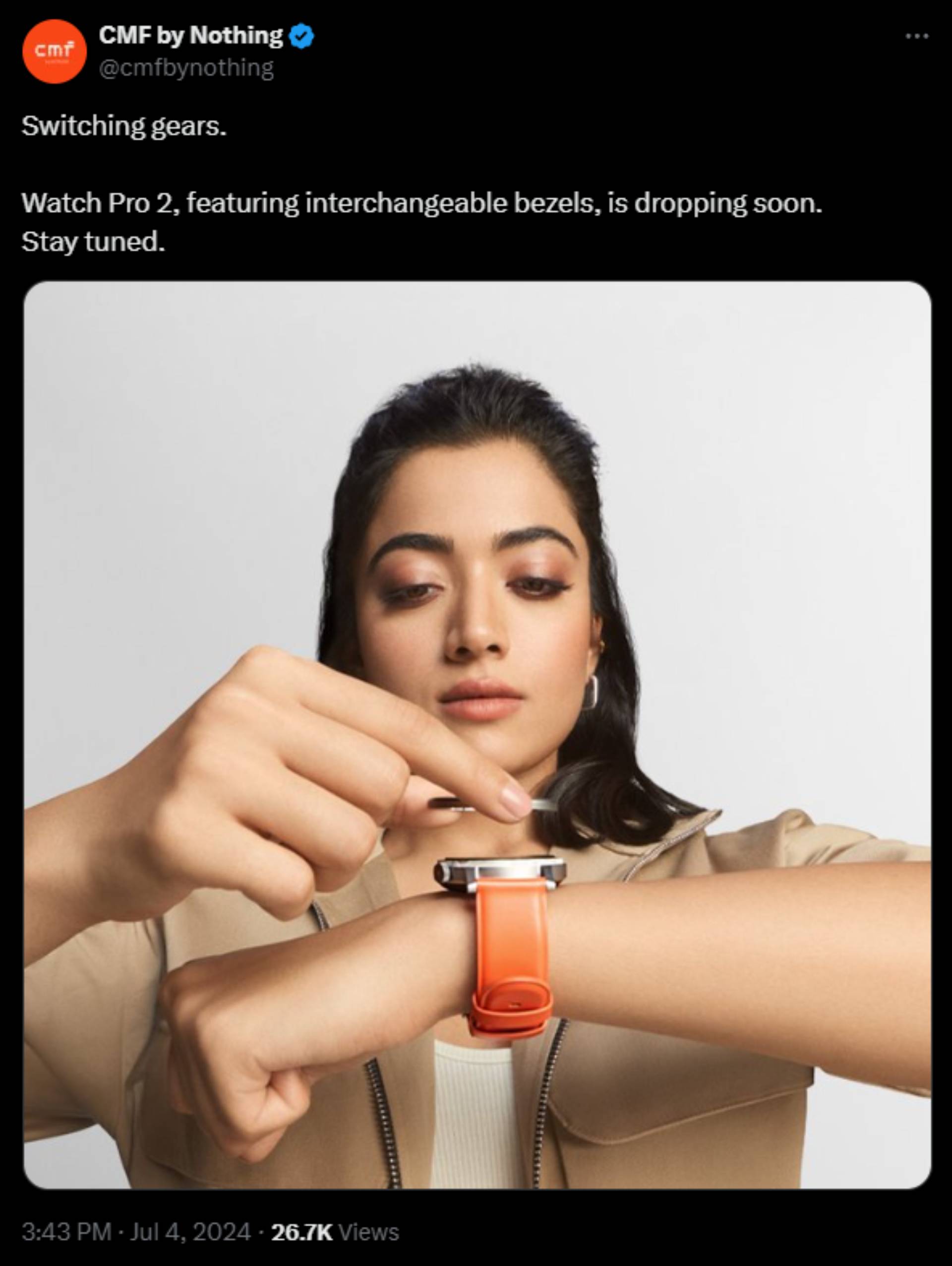 Screenshot of CMF by Nothing's X post showing the Watch Pro 2's interchangeable bezel.