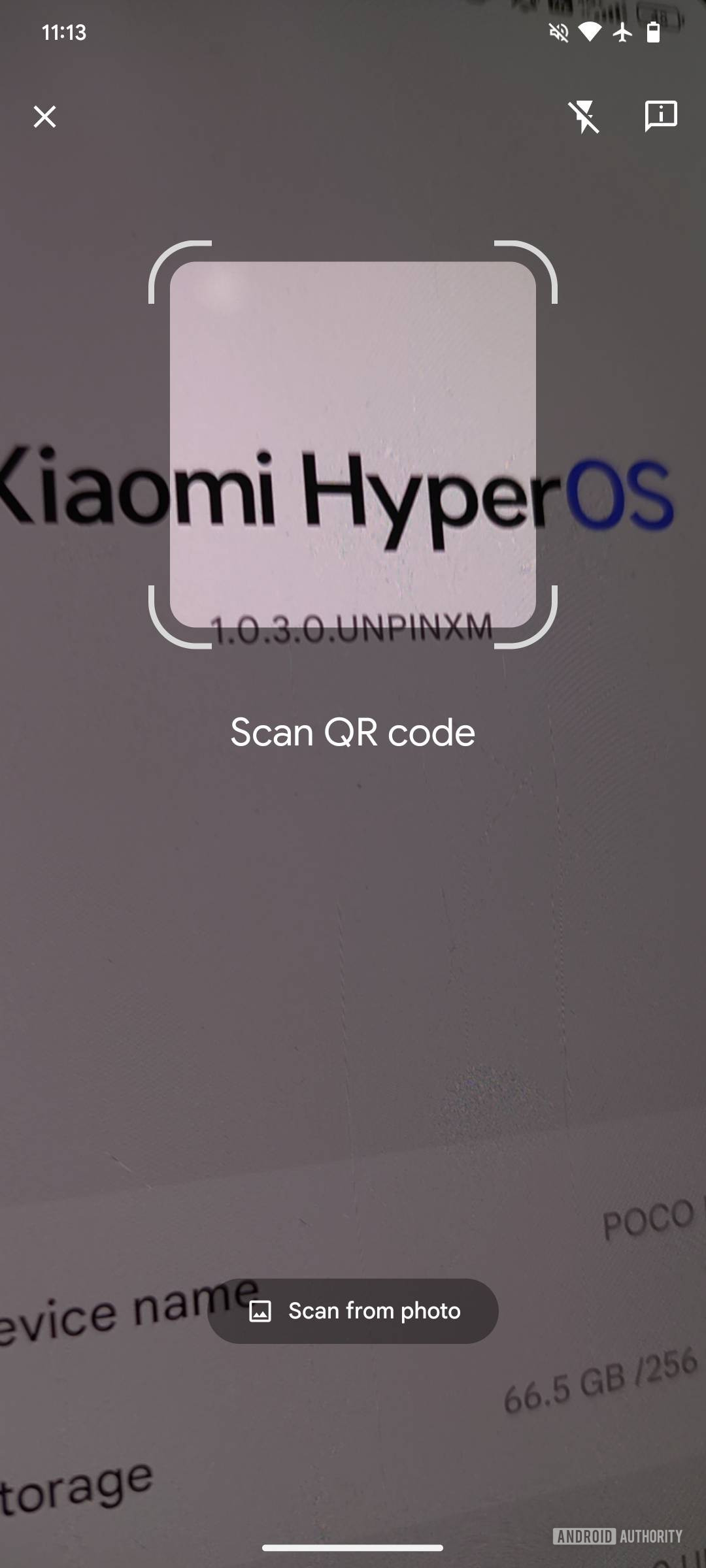 Screenshot showing the old QR code scanner UI on Android.