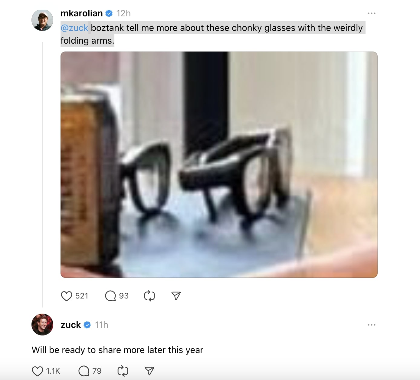 Threads post of Meta's AR glasses