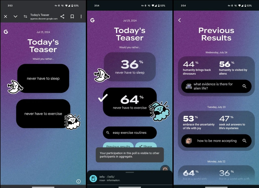 Google Discover gets interactive with ‘Today’s Teaser’ polls