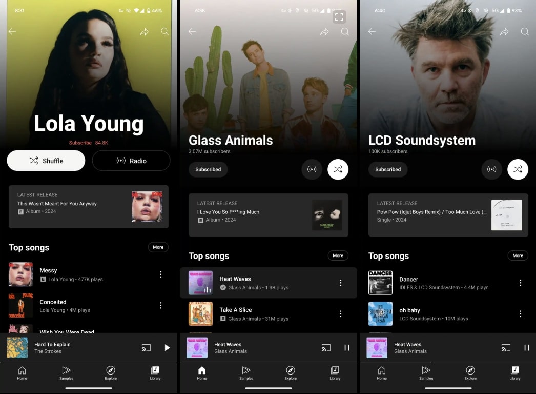 YouTube Music streamlines artist pages with new layout