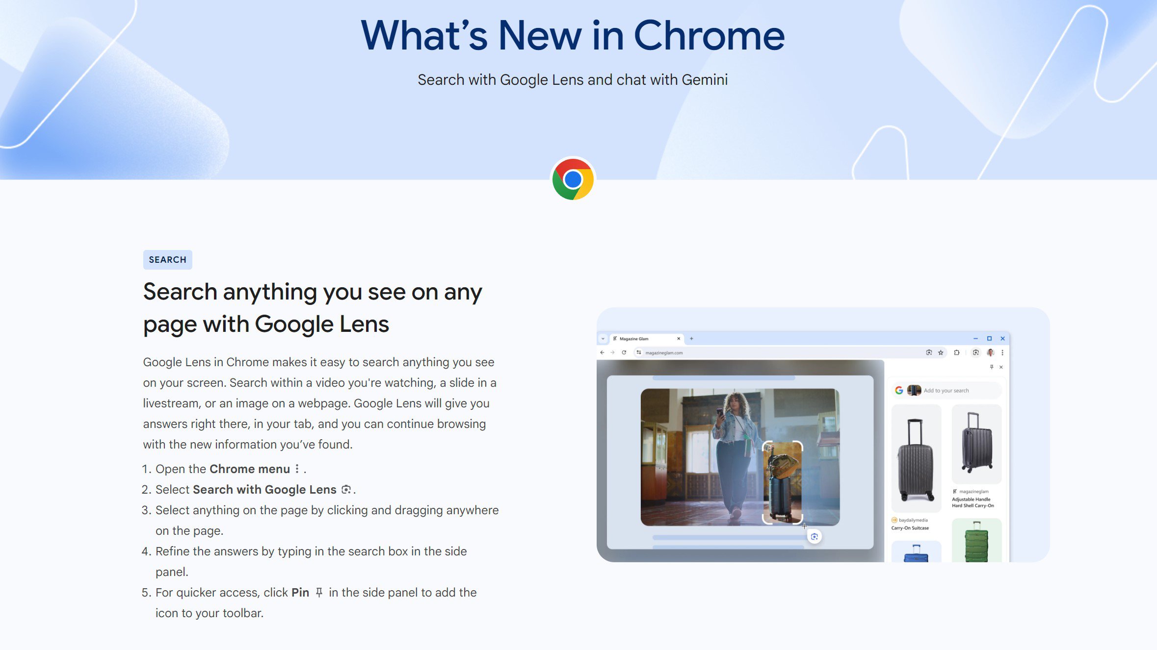 Circle to Search in Chrome's What's New page