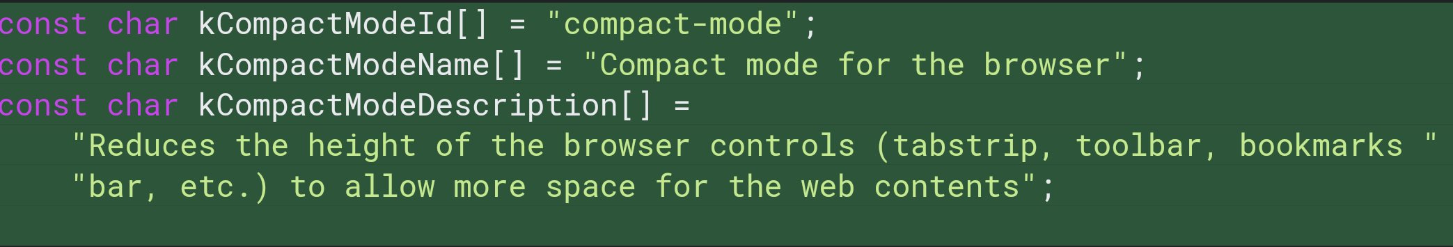 Code showing work towards a compact mode in Chrome.