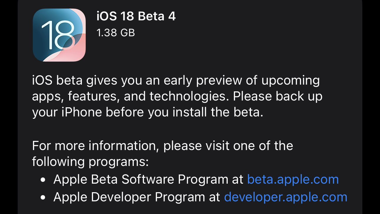 iOS 18 beta 4 prompt in settings