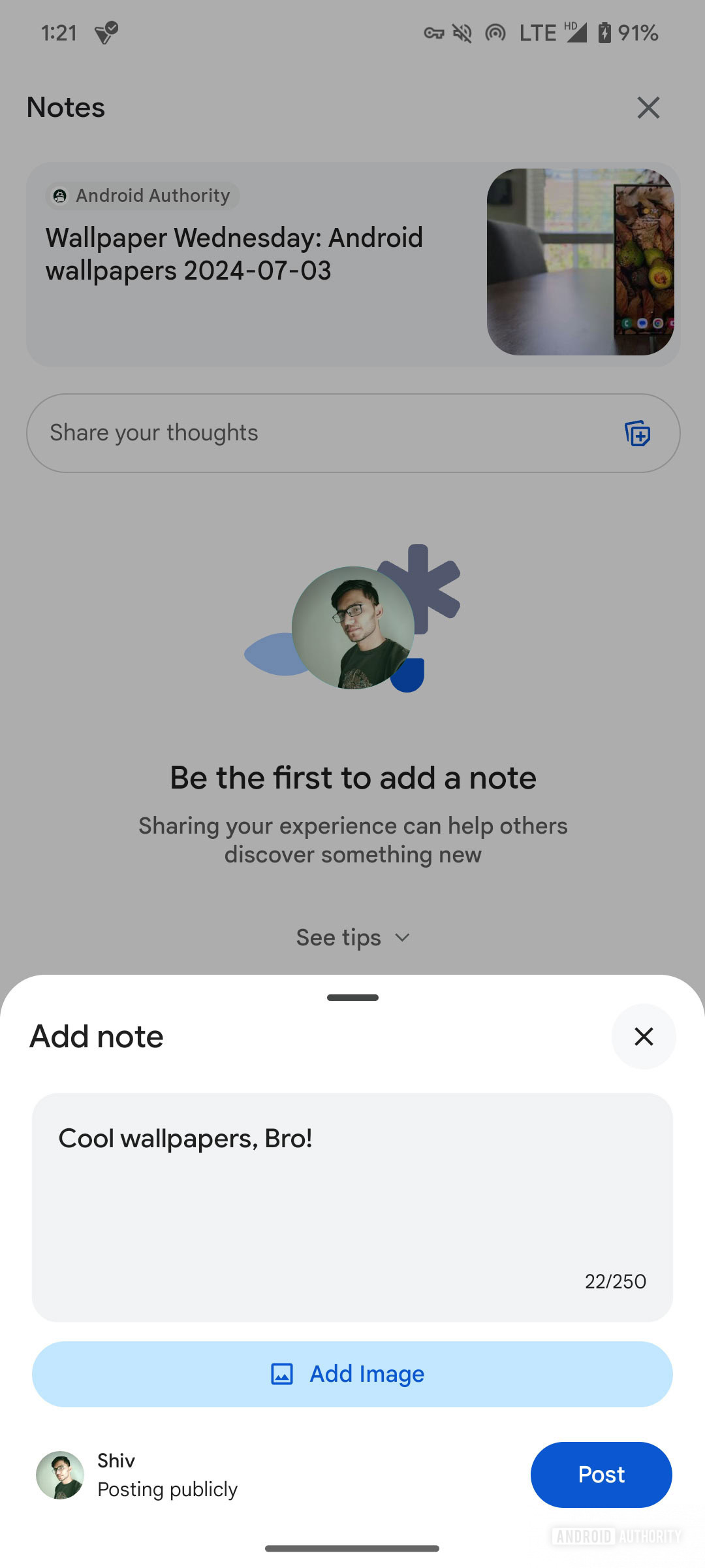 Google Search letting users add Notes without a theme