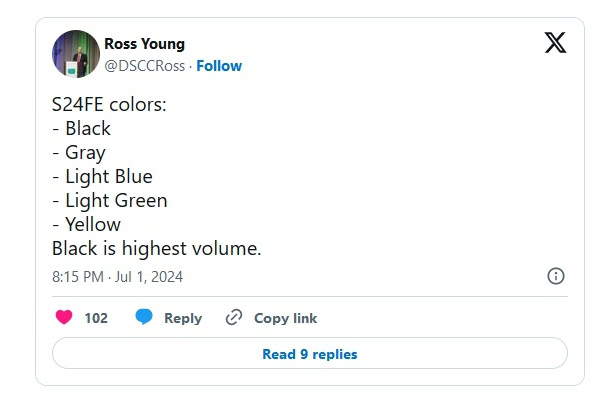 ross young on x galaxy s24 fe colorways july 1