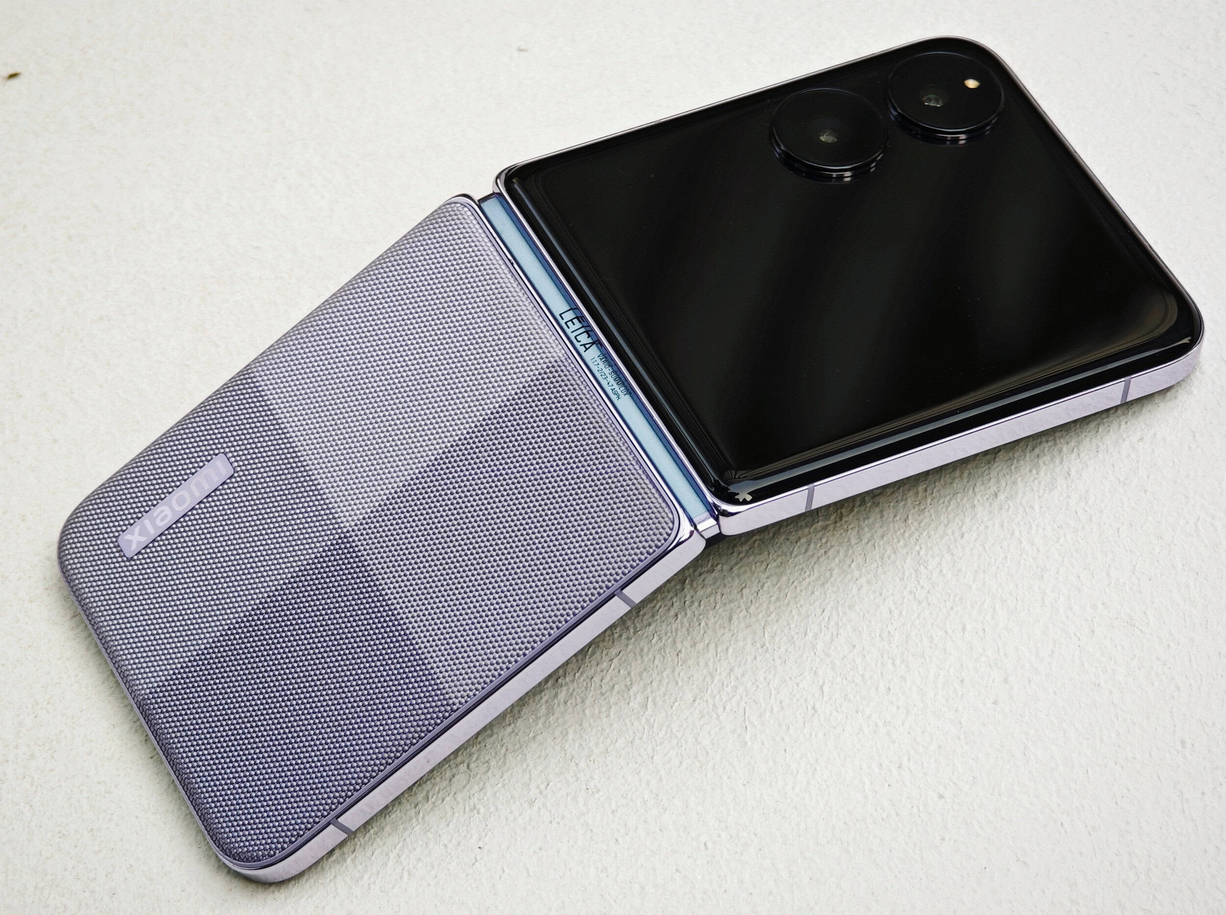 The Xiaomi Mix Flip with its woven nylon back.