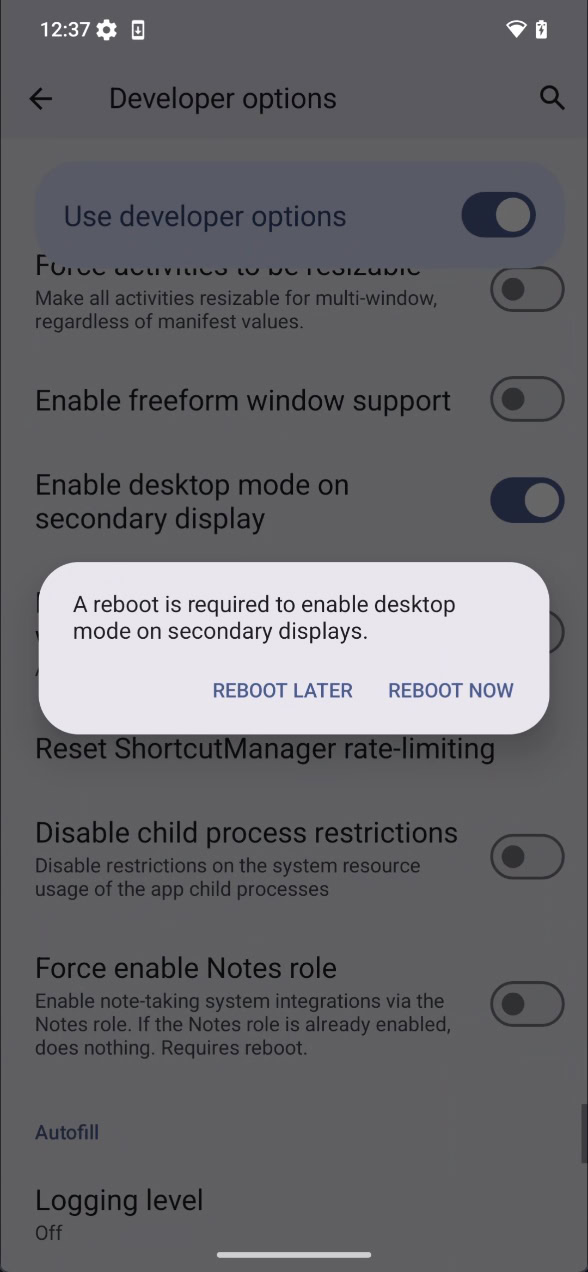 Android 15 QPR1 Beta 1 enable desktop mode on secondary displays