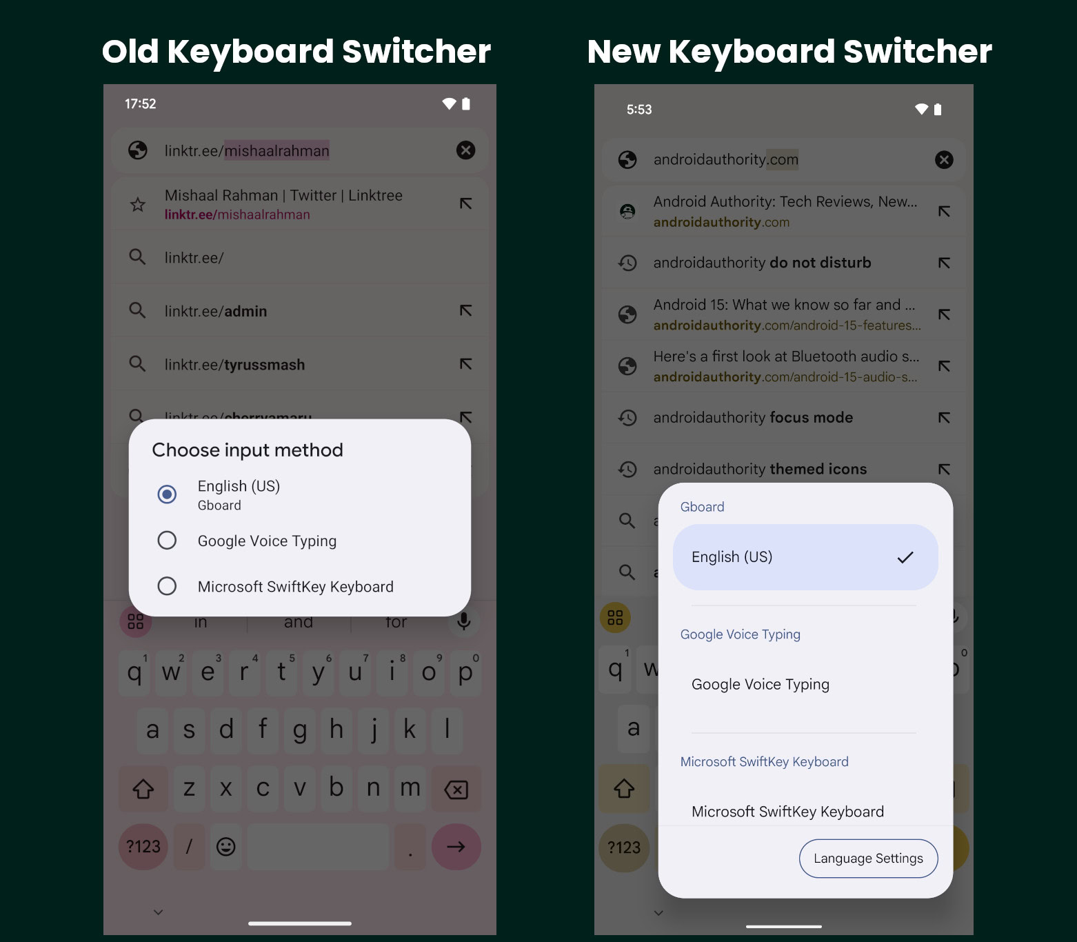 Android 15 QPR1 keyboard switcher