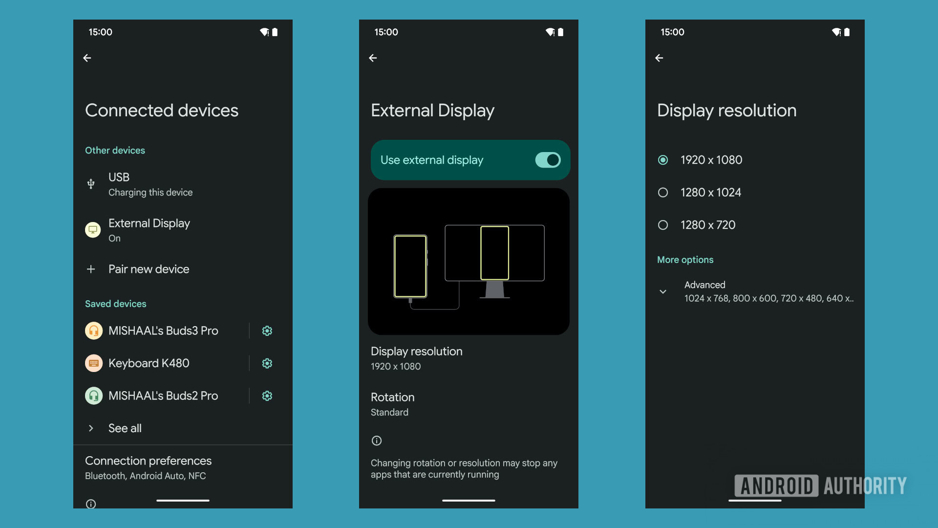 Android 15 external display settings