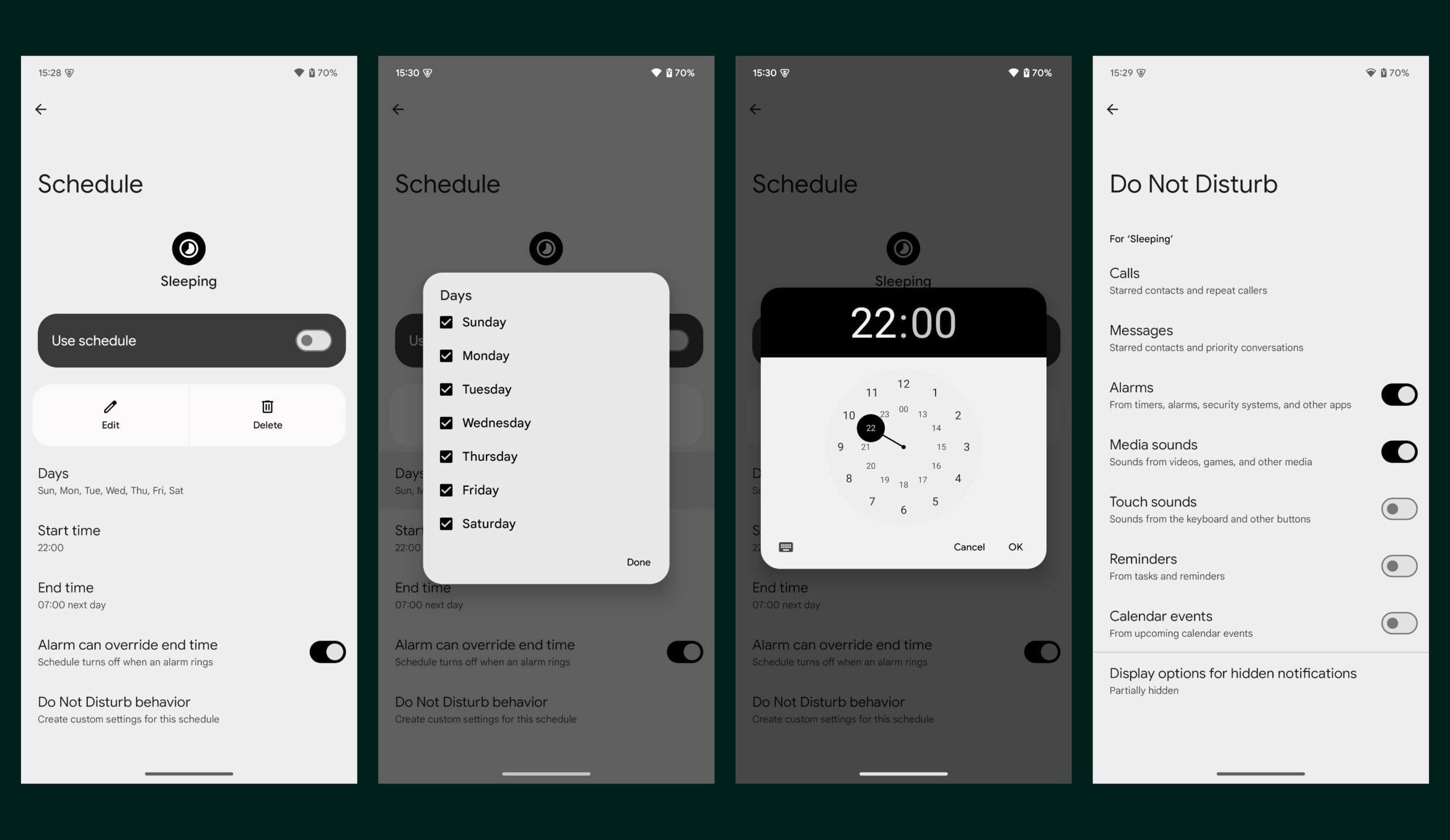 Android 15 old do not disturb schedule UI