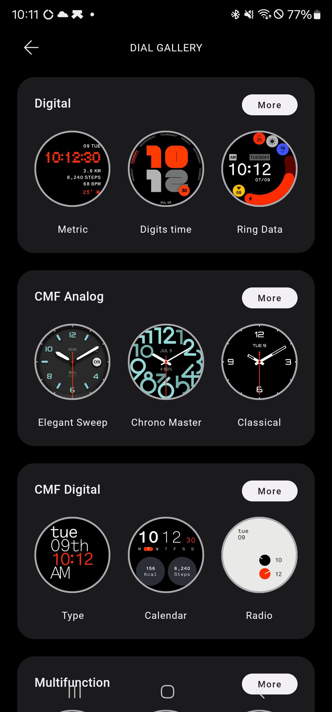 User can select between analog, or digital watch faces with tons of functionality in the CMF Watch Pro 2 Dial Gallery.