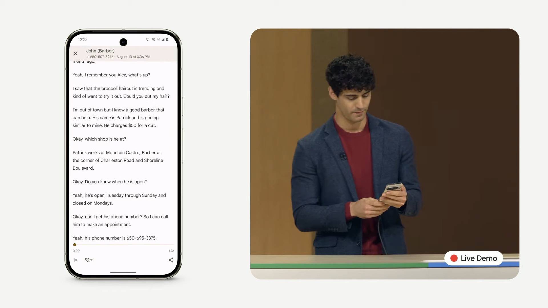 Person demoing new Call Notes feature on the Pixel 9 series.