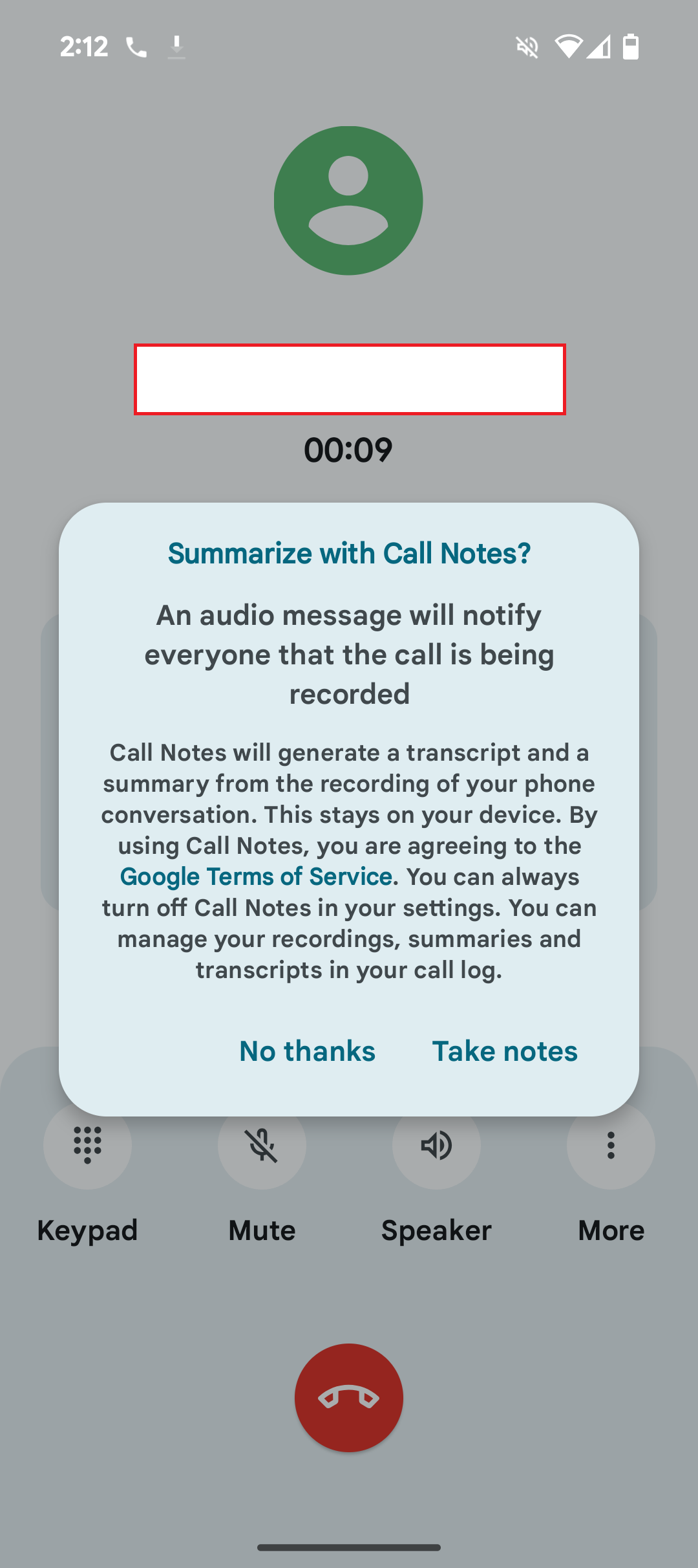 Call Notes enablement dialog