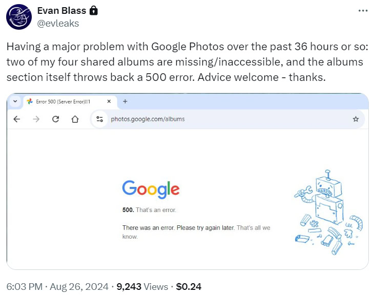 EvLeaks Google Photos error