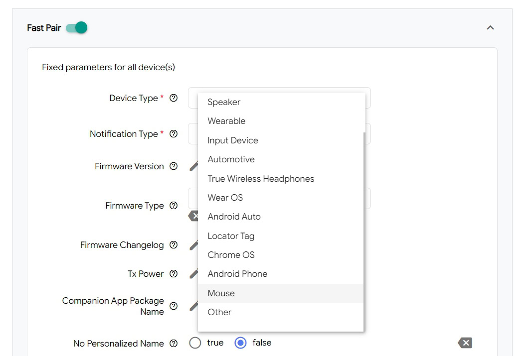 Fast Pair device types