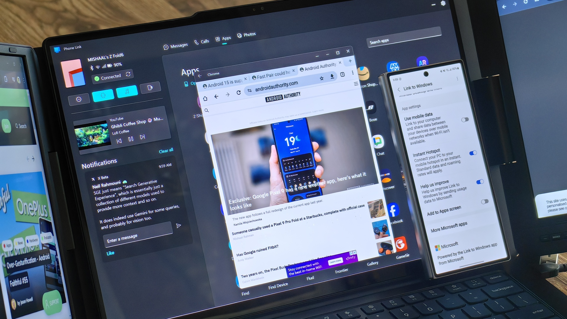 Galaxy Z Fold 6 connected to Windows PC via Link to Windows